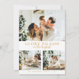 Tarjeta de Navidad religiosa minimalista de oro mo