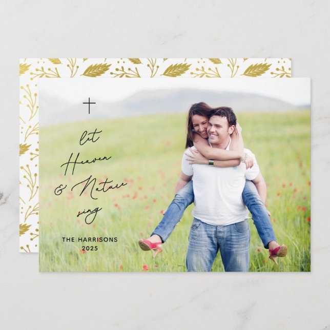 Tarjeta de Navidad Religiosa Moderna Cielo y Natur (Anverso / Reverso)