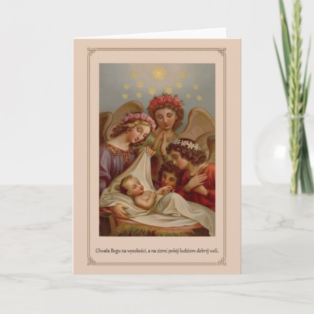 Tarjeta de Navidad religiosa polaca del vintage (Anverso)