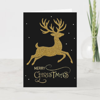 Tarjeta de Navidad Reno Dorado con Brillo