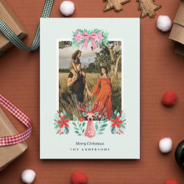 Tarjeta de Navidad Reno Floral Menta
