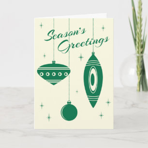 Tarjeta de Navidad retra de los ornamentos: Verde