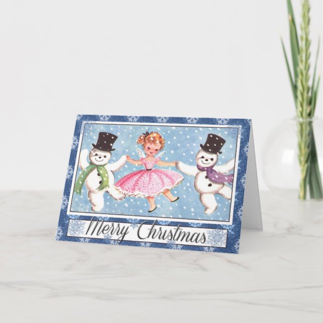 Tarjeta de Navidad retra del muñeco de nieve (Anverso)