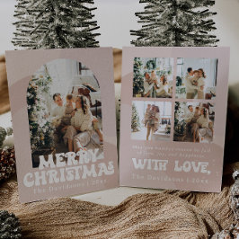 tarjeta de Navidad retro boho con saludo de fiesta