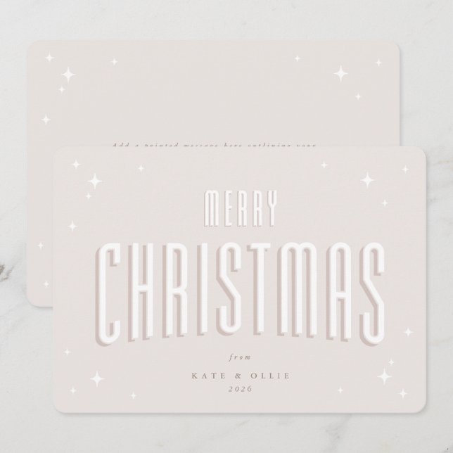 Tarjeta de Navidad Retro Estrellas Rosa Pálido Pla (Anverso / Reverso)