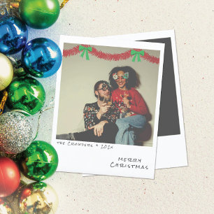 Tarjeta de Navidad Retro - Guirnalda Roja y Verde