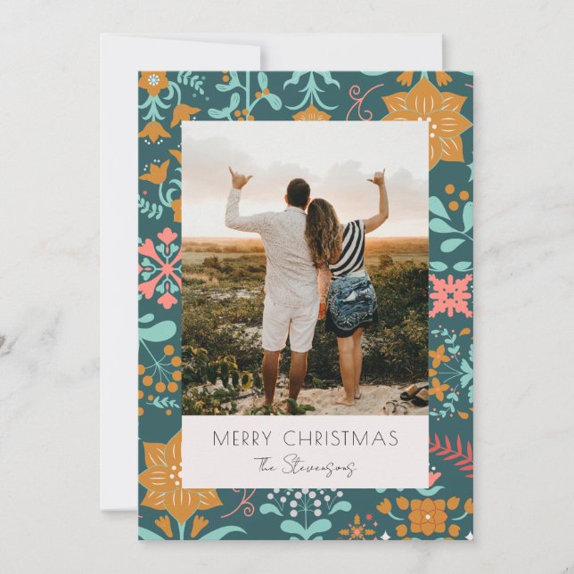 Tarjeta de Navidad Retro Moderno Green Merry (Anverso)