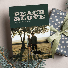 Tarjeta de Navidad retro paz y amor