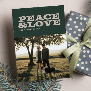 Tarjeta de Navidad retro paz y amor