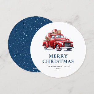 Tarjeta de Navidad Retro Red Truck Blue Merry