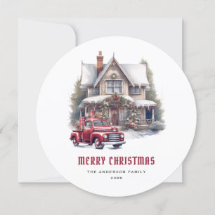 Tarjeta de Navidad Retro Red Truck Merry