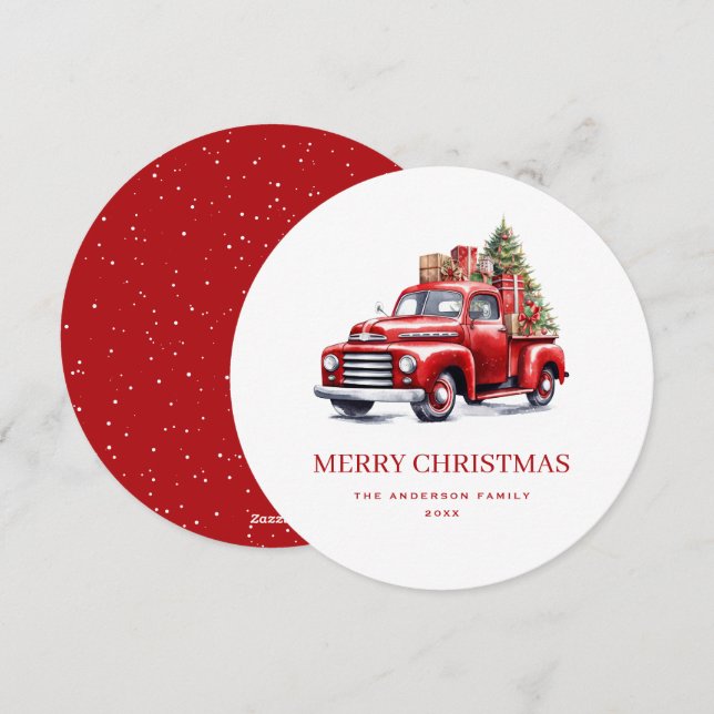Tarjeta de Navidad Retro Red Truck Merry (Anverso / Reverso)
