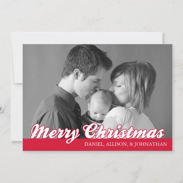 Tarjeta de Navidad Retro Script Merry (Rojo) (Anverso)