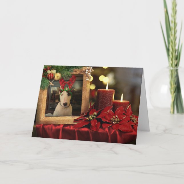 Tarjeta de Navidad Rex, velas y poinsettia (Anverso)