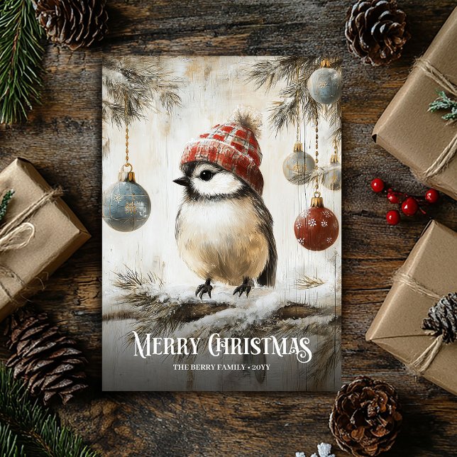 Tarjeta de Navidad Robin Cute Watercolor Rojo Blan (Cute Watercolor Red White Christmas Robin Card)