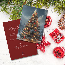 Tarjeta de Navidad Roja con Árbol de Escritura Ele