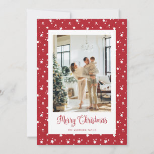Tarjeta de Navidad Roja con Foto de Estrellas Ador