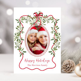 Tarjeta de Navidad Roja con Foto de Marco Ondulado