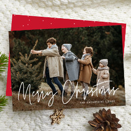 Tarjeta de Navidad Roja con Letra Manuscrita Foto
