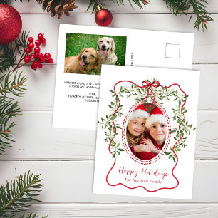 Tarjeta de Navidad Roja con Marco Ondulado y Verde