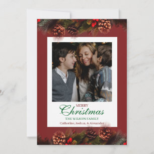 Tarjeta de Navidad Roja con Saludos y Lazos de Pin