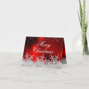 Tarjeta de Navidad Roja Copo de Nieve de Cristal
