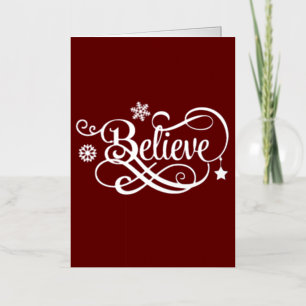 Tarjeta de Navidad Roja Creer con Hojalata de Plat