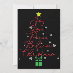 Tarjeta de Navidad Roja de Alegría Paz Amor Cree E