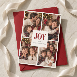 Tarjeta de Navidad Roja de Cuatro Fotos Collage Jo