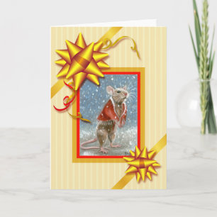 Tarjeta de Navidad roja de la rata del mantón