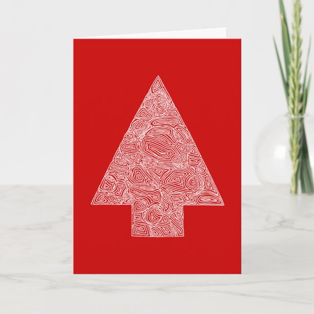 Tarjeta de Navidad roja del árbol (Anverso)