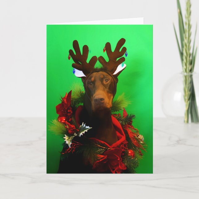 Tarjeta de Navidad roja del Doberman (Anverso)