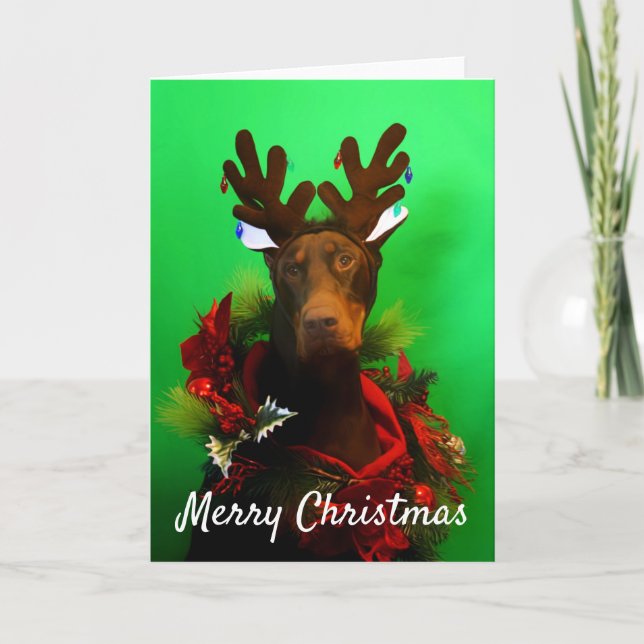Tarjeta de Navidad roja del Doberman (Anverso)