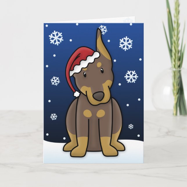 Tarjeta de Navidad roja del Pinscher del Doberman (Anverso)
