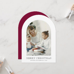 Tarjeta de Navidad Roja Elegante Arco 1 Foto