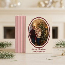 Tarjeta de Navidad Roja Elegante y Moderna con Fot