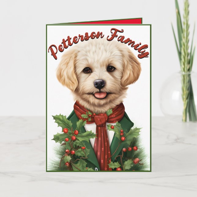 Tarjeta de Navidad Roja Encantadora: Cachorrito Ad (Anverso)