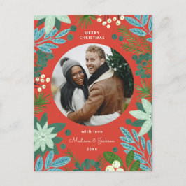 Tarjeta de Navidad roja floral