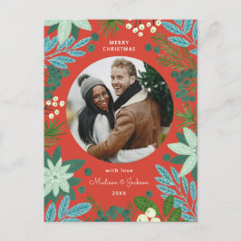Tarjeta de Navidad roja floral