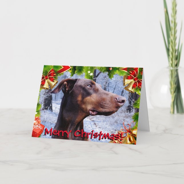 Tarjeta de Navidad roja linda del doberman (Anverso)