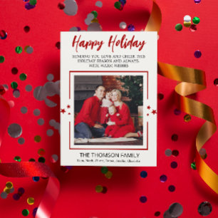 Tarjeta de Navidad Roja Minimalista de una Foto pa