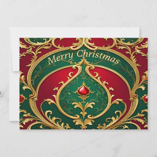 Tarjeta de Navidad Roja Verde Dorada Fiesta de Nav (Anverso)