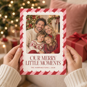 Tarjeta de Navidad Roja y Rosa Momentos Felices