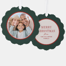 Tarjeta de Navidad roja y verde con marco ondulado
