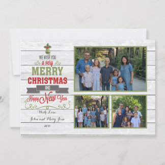 Tarjeta de Navidad Roja y Verde con Múltiples Foto
