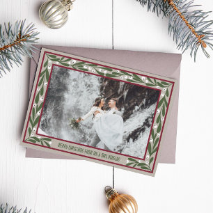 Tarjeta de Navidad Rojo Marrón Verde Mistoetoe Mer