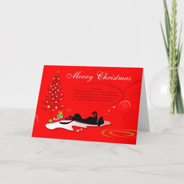Tarjeta de Navidad - rojo negro del perro de (Anverso)