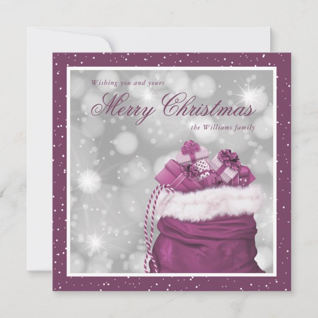 Tarjeta de Navidad Rosa Elegante Merry (Anverso)