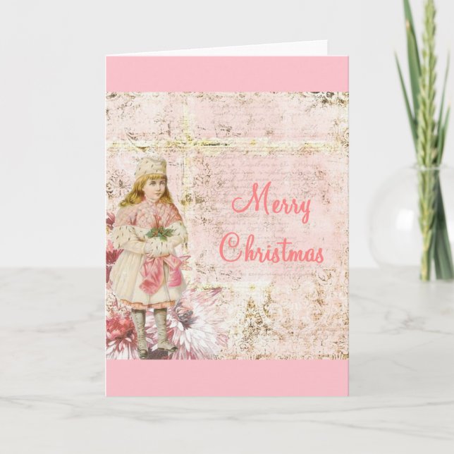 tarjeta de Navidad rosada del Victorian (Anverso)