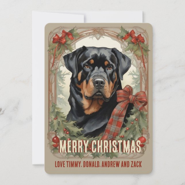 Tarjeta de Navidad Rottweiler Dog Vintage (Anverso)